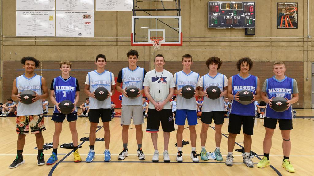 Max Hoops camp players lined up with their coach